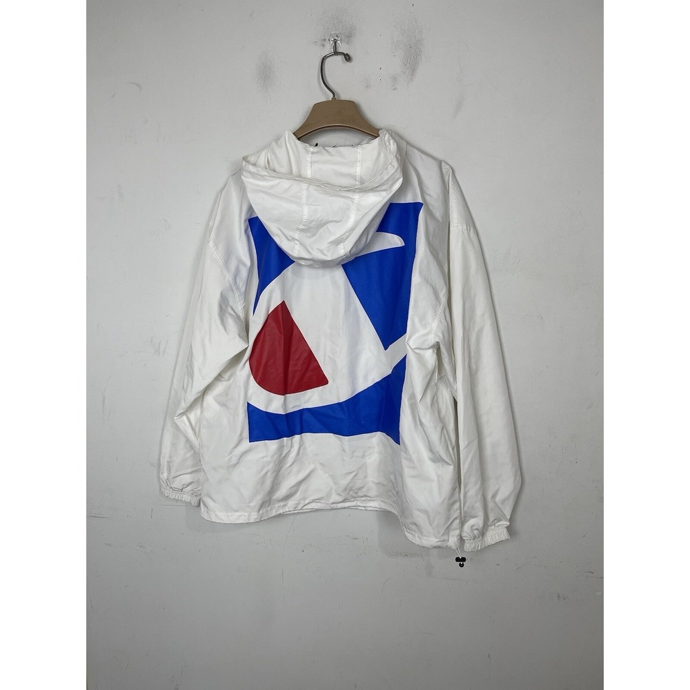 Champion Mens WindbreakerXL White Spellout Logo‎ Streetwear Hooded Preppy Anorak - Picture 2 of 11